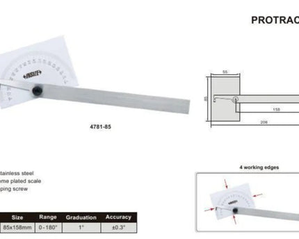 Insize 180° Protractor Range Series 4781-85A
