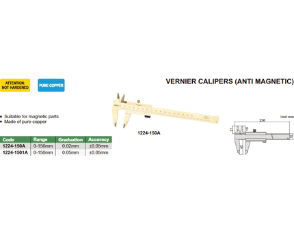 Insize Anti Magnetic Vernier Caliper 0-150mm Range Series 1224-150A