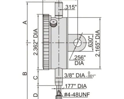 Insize Imperial Lug Back Dial Indicator 1" Range Series 2307-1