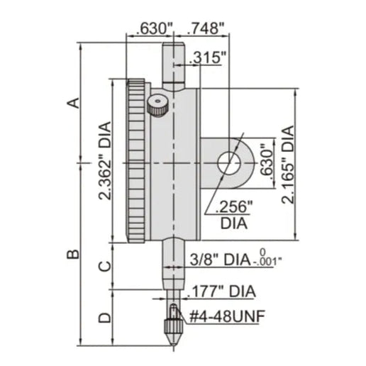 Insize Imperial Lug Back Dial Indicator 1" Range Series 2307-1
