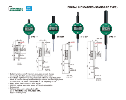 Insize Digital Indicator 25.4mm/1" Range Series 2112-25F