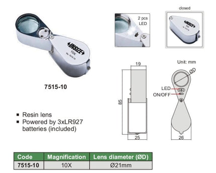 INSIZE Magnification Glasses Insize x10 Illuminated Pocket Magnification Lens - Series 7515-10