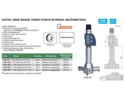 INSIZE Manufacturing Insize Digital Three Points Micrometer Set 50-70mm/ 1.97-2.76" Range Series 3128-70