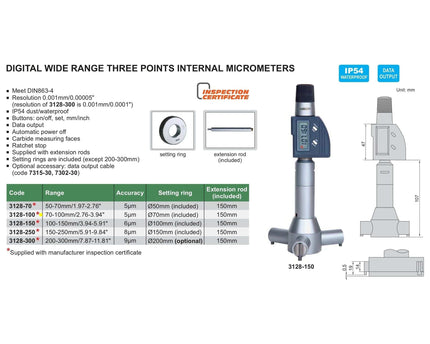 INSIZE Manufacturing Insize Digital Three Points Micrometer Set 70-100mm/ 2.76-3.94" Range Series 3128-100