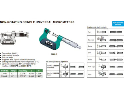 INSIZE MEASURING EQUIPMENT 1-2" Digital Non-rotating Spindle Micrometer - 3202-2