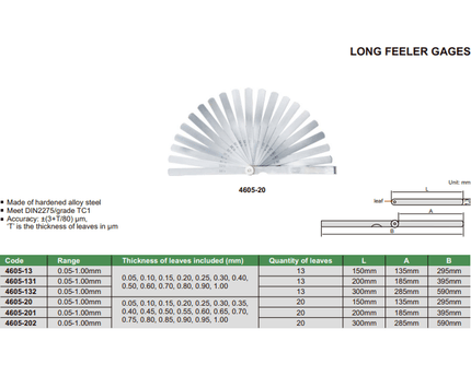 INSIZE MEASURING EQUIPMENT 150 mm Long Insize Feeler Gauge Range 0.05-1mm Series 4605-13