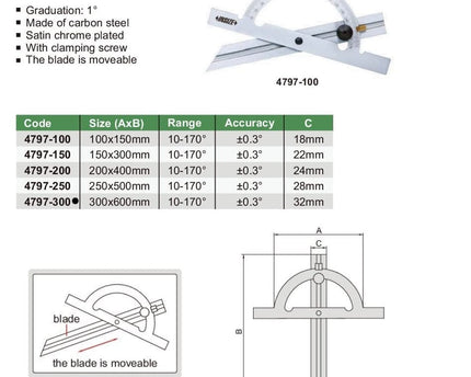 INSIZE Measuring Equipment Insize 170° Protractor 300x600mm Range Series 4797-300