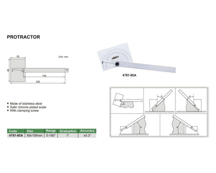 INSIZE Measuring Equipment Insize 180° Protractor Range Series 4781-85 *Sold Out*