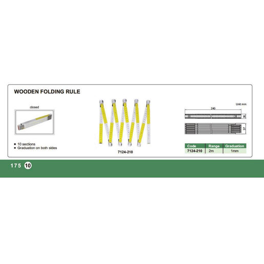 INSIZE MEASURING EQUIPMENT Insize 2m Wooden Folding Rule – 7124-210