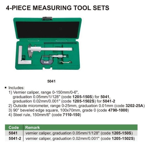 INSIZE Measuring Equipment Insize 4pc Measuring Tool Set Series 5041