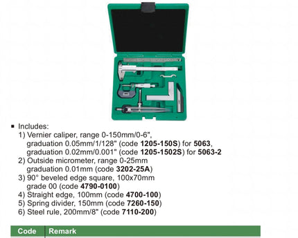 INSIZE Measuring Equipment Insize 6pc Measuring Tool Kit Series 5063