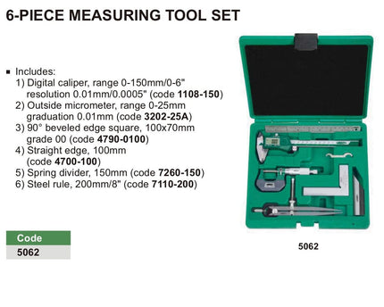 INSIZE Measuring Equipment Insize 6pc Measuring Tool Set 5062