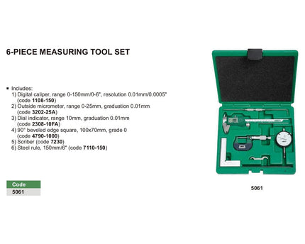 INSIZE MEASURING EQUIPMENT Insize 6pc Meauring Tool Set 0-150mm/0-6" Range Series 5061