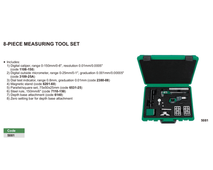 INSIZE Measuring Equipment Insize 8-Piece Precision Measuring Tool Set Series 5081