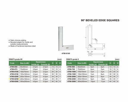 INSIZE Measuring Equipment Insize 90° Bevelled Edge Square 250x165mm Range Series 4790-0250