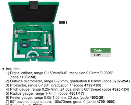 INSIZE Measuring Equipment Insize 9pc Measuring Tool Set Series 5091