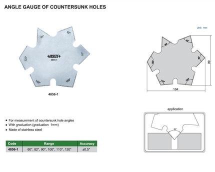 INSIZE Measuring Equipment Insize Angle Gauge of Countersunk Holes Series 4856-1