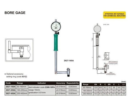 INSIZE Measuring Equipment Insize Angle Mechanical Bore Gauge 250-450 mm Range Series 2827-450A
