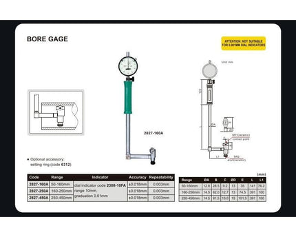 INSIZE Measuring Equipment Insize Angle Mechanical Bore Gauge 50-160 mm Range Series 2827-160A