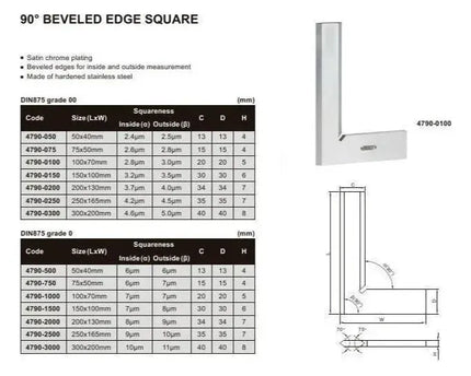 INSIZE MEASURING EQUIPMENT Insize Beveled Edge Square 200×130 mm Grade 0 Series 4790-2000