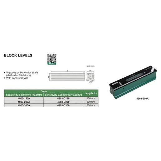 INSIZE MEASURING EQUIPMENT Insize Block Level 200mm Series 4903-200A