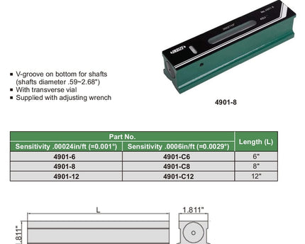 INSIZE MEASURING EQUIPMENT Insize Block Level 8" Series 4901-8