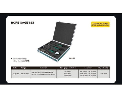 INSIZE Measuring Equipment Insize Bore Gauge Set 18-160mm Range Series 2824-S3
