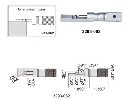 INSIZE Measuring Equipment Insize Can Seam Micrometer 0-0.6" Range Series 3293-062