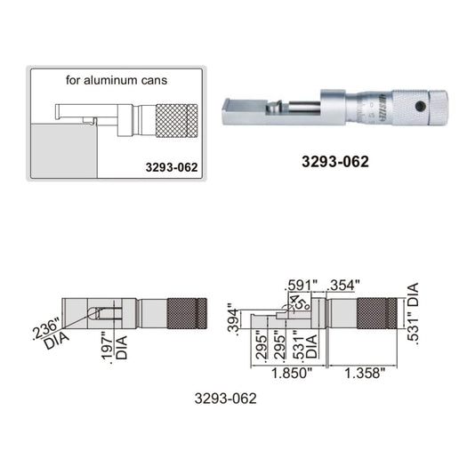 INSIZE Measuring Equipment Insize Can Seam Micrometer 0-0.6" Range Series 3293-062