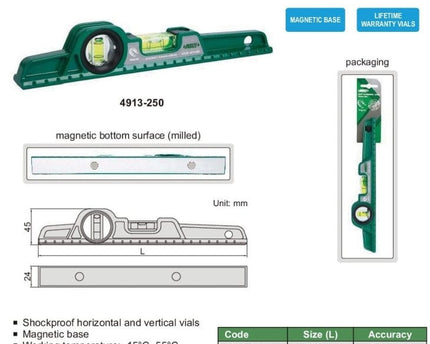 INSIZE Measuring Equipment Insize Cast Aluminum Level 250mm Range Series 4913-250