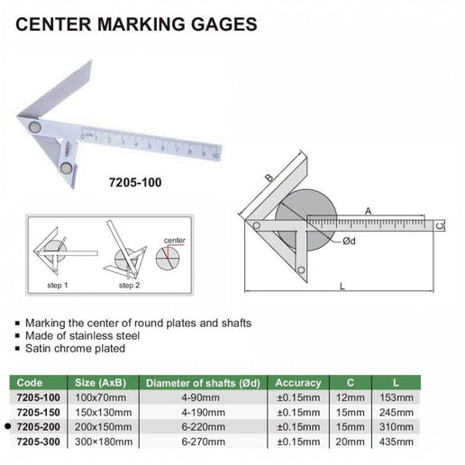 INSIZE Measuring Equipment Insize Center Marking Gauge 200x150mm Range Series 7205-200