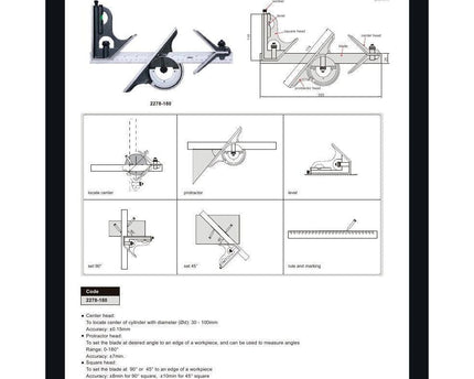 INSIZE Measuring Equipment Insize Combination Square Set Layout Solution 2278-180