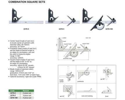 INSIZE Measuring Equipment Insize Combination Square Set Layout Solution 2278-3