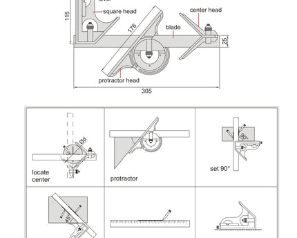 INSIZE Measuring Equipment Insize Combination Square Set Layout Solution 2278-3