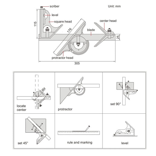 INSIZE Measuring Equipment Insize Combination Square Set Layout Solution 2278-3