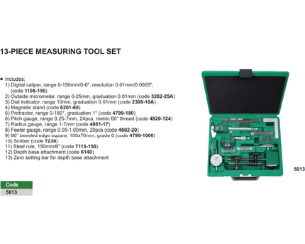 INSIZE Measuring Equipment INSIZE Comprehensive 13 Piece Measuring Tool Kit Series 5013