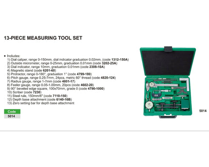 INSIZE MEASURING EQUIPMENT INSIZE Comprehensive 13 Piece Measuring Tool Kit Series 5014