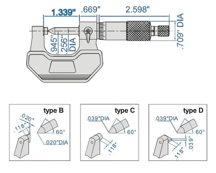 INSIZE Measuring Equipment Insize Crimp Height Micrometer 0-1" Range Series 3266-1