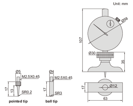 INSIZE Measuring Equipment Insize Dial Depth Gauge 0-10mm x 0.01mm Range Series 2341-101A