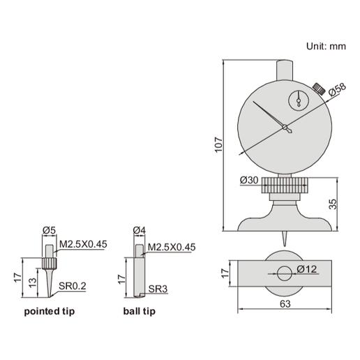 INSIZE Measuring Equipment Insize Dial Depth Gauge 0-10mm x 0.01mm Range Series 2341-101A