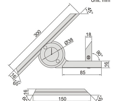 INSIZE Measuring Equipment Insize Dial Protractor 0-360 x 5' Range Series 2373-360