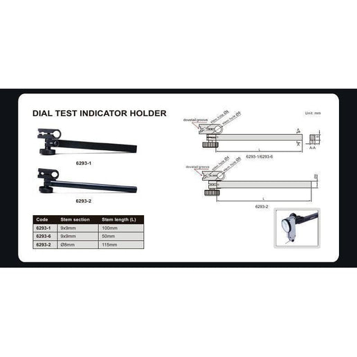INSIZE Measuring Equipment Insize Dial Test Gauge Indicator Holder Square 4" Stem Series 6293-1