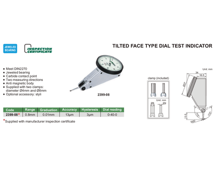 INSIZE Measuring Equipment Insize Dial Test Indicator 0.8mm x 0.01mm Range Series 2399-08