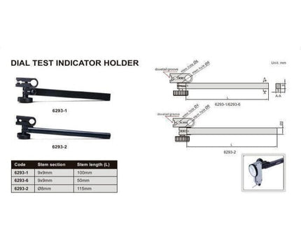INSIZE MEASURING EQUIPMENT Insize Dial Test Indicator Holder Ø8 mm x 115 mm Series 6293-2