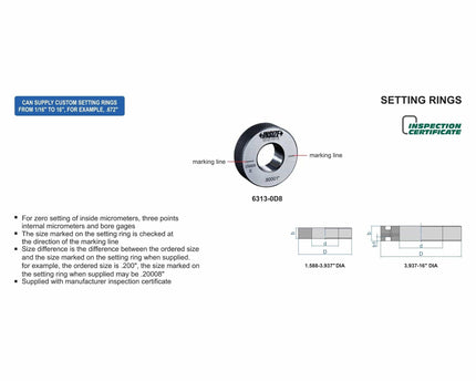 INSIZE Measuring Equipment Insize Diameter Setting Ring Gauge 065" Series 6313-0D65