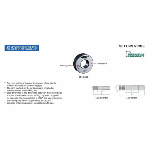 INSIZE Measuring Equipment Insize Diameter Setting Ring Gauge 5/16" Series 6313-5H16