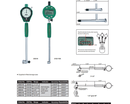 INSIZE MEASURING EQUIPMENT Insize Digital Bore Gauge 10-16" Range Series 2123-16A