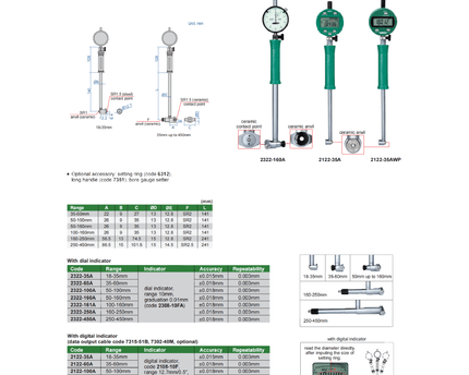 INSIZE MEASURING EQUIPMENT Insize Digital Bore Gauge 100–160 mm Range Series 2122-161A