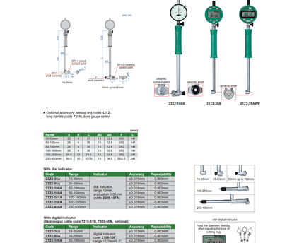 INSIZE MEASURING EQUIPMENT Insize Digital Bore Gauge 160–250 mm Range Series 2122-250A