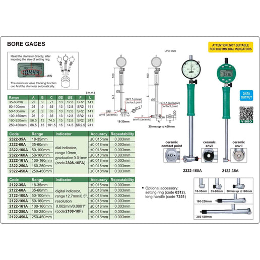 INSIZE Measuring Equipment Insize Digital Bore Gauge 35-60 mm Range Series 2122-60A